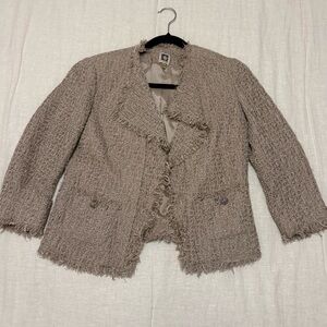 Anne Klein Women’s Taupe Frayed Tweed Jacket